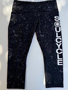 Lululemon SoulCycle Wunder Under Crop Leggings Size 8 Black Geometric Grid Print
